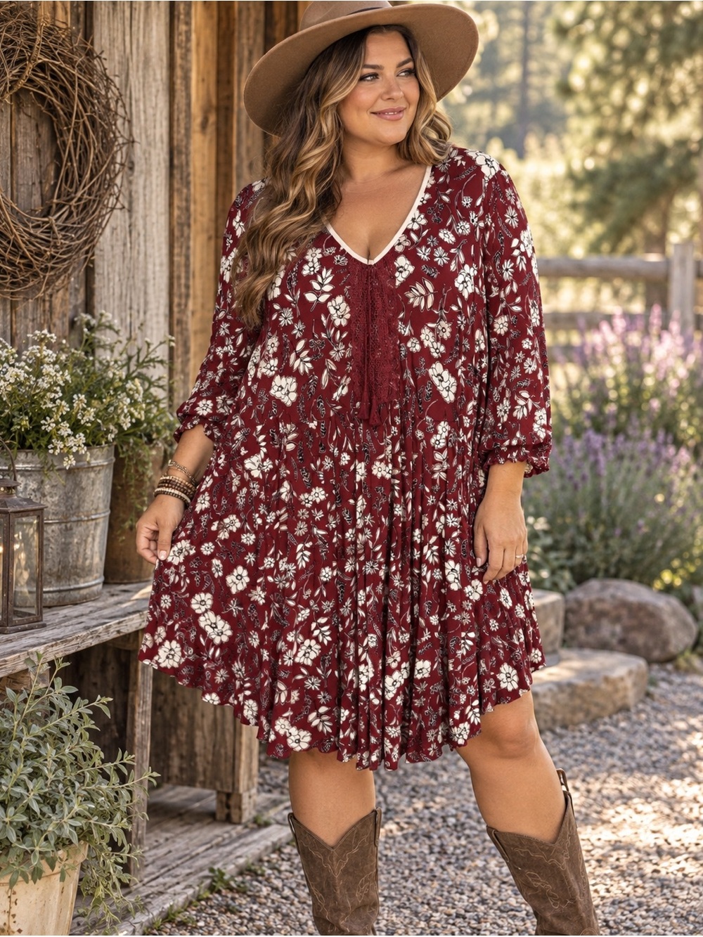 Torrid Size 0 Burgundy Floral Lace Boho Midi Dress